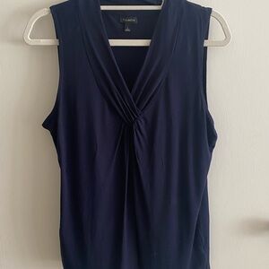 Talbots Navy Sleeveless Top with Gathered Neckline
